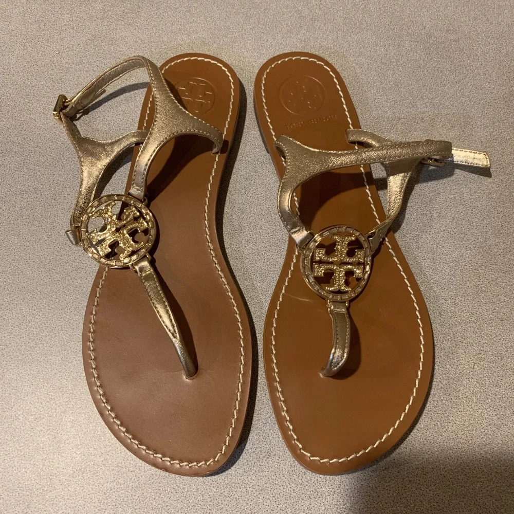 Tory Burch Gold  Embellished Thong Sandals sz 8.5 M